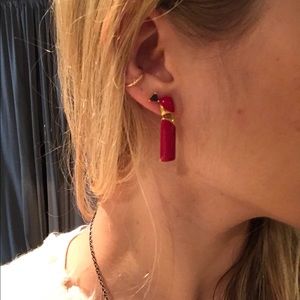 Red and gold tone earrings
